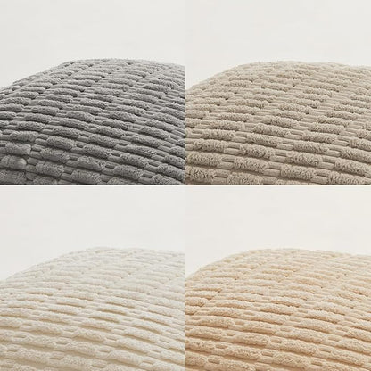 Fancy Homi 4 Packs Neutral Euro Decorative Throw Pillow Covers 28x28 Inch for Couch Bed Sofa, Rustic Farmhouse Boho Home Decor, Soft Plush Striped Corduroy Square Cushion Case 71x71 cm