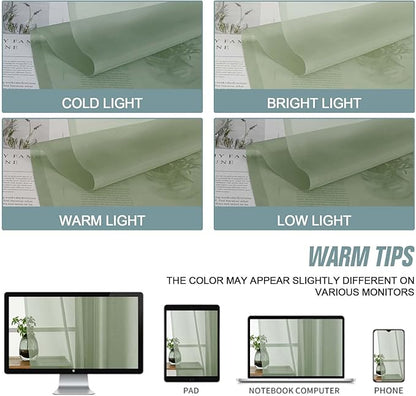 Sage Green Sheer Curtains 90 Inches Long 2 Panels, Light Filtering Solid Sheer Curtains for Bedroom Living Room, Lightweight Soft Airy Voile Sheer Drapes, Dual Rod Pocket, 2x42Wx90L Inches