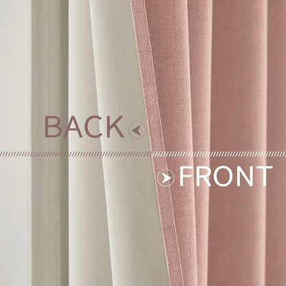 MIULEE Linen Curtains 100% Blackout for Bedroom Thermal Insulated Blush Pink Grommet Room Darkening Curtains & Drapes for Living Room Nursery 52 x 72 Inch (2 Panels)