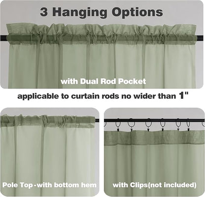 Chyhomenyc Sage Green Sheer Curtains 90 Inches Long 2 Panels, Light Filtering Green Curtains for Living Room, Soft Gentle Voile Rod Pocket Bedroom Window Drapes, 59Wx90L Inch, 2PCS