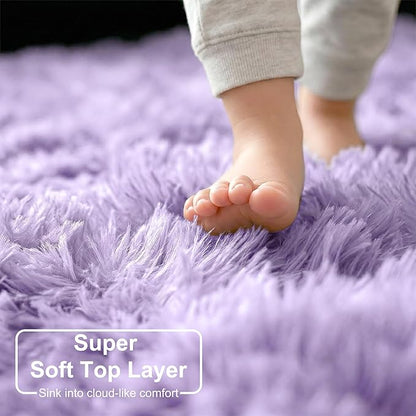 Amdrebio Light Purple Round Circle Rug 5Ft for Girls Bedroom, Fluffy Fuzzy Area Rugs for Kids Room Decor Aesthetic, Cute Furry Shaggy Circular Princess Carpet for Playroom, Baby Nursery, Preppy Dorm