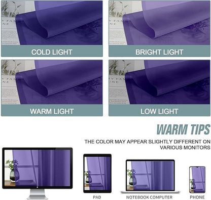 Purple Valances for Windows 14 inch Length 2 Panels Set, Small Voile Sheer Curtains for Bathroom, Soft Fabric Lightweight Light Filtering Kitchen Curtains, Dual Rod Pocket, 2x42Wx14L Inches