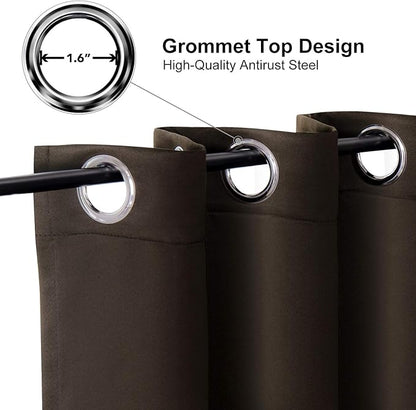 ChrisDowa Grommet Blackout Curtains for Bedroom and Living Room - 2 Panels Set Thermal Insulated Room Darkening Curtains (Brown, 42W x 63L)