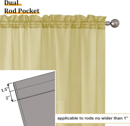 Aiyufeng Yellow Sheer Curtains 54 Inch Length 2 Panels Set, Light Filtering Airy Rod Pocket Yellow Window Curtain Treatment Drapes for Kitchen Bedroom Living, Each 42Wx54L Inches