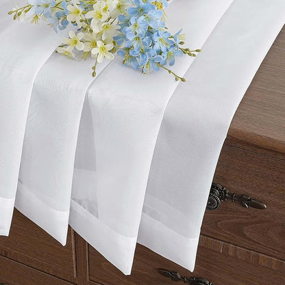 White Valances for Windows 14 inch Length 2 Panels Set, Small Voile Sheer Curtains for Bathroom, Soft Fabric Lightweight Light Filtering Kitchen Curtains, Dual Rod Pocket, 2x42Wx14L Inches