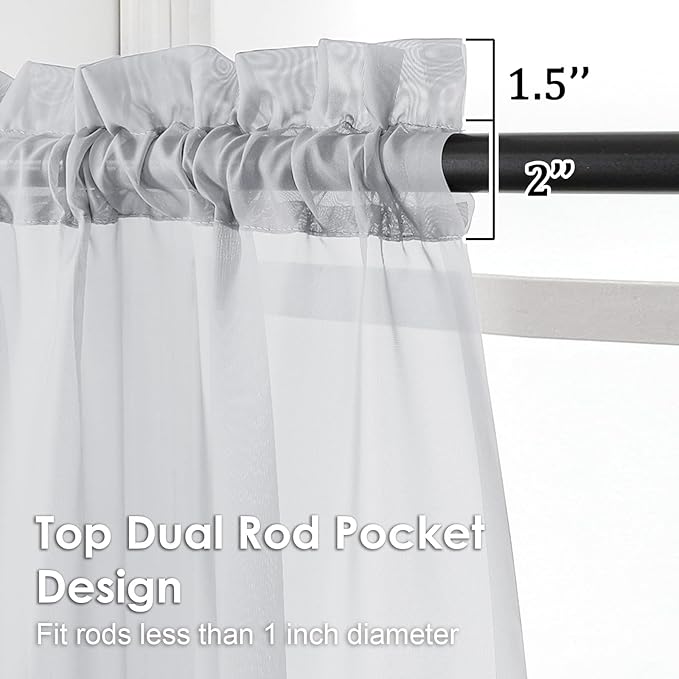 OVZME Light Grey Sheer Curtains 54 Inches Long 2 Panels - Soft Light Filtering Window Sheer Panels for Living Room/Bedroom, Top Dual Rod Pocket, 1 Pair, Each 42Wx54L Inches