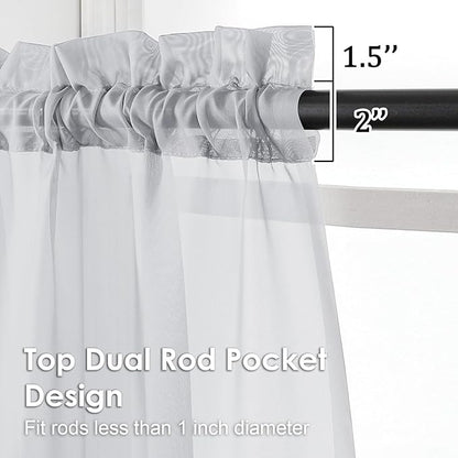 OVZME Light Grey Sheer Curtains 54 Inches Long 2 Panels - Soft Light Filtering Window Sheer Panels for Living Room/Bedroom, Top Dual Rod Pocket, 1 Pair, Each 42Wx54L Inches