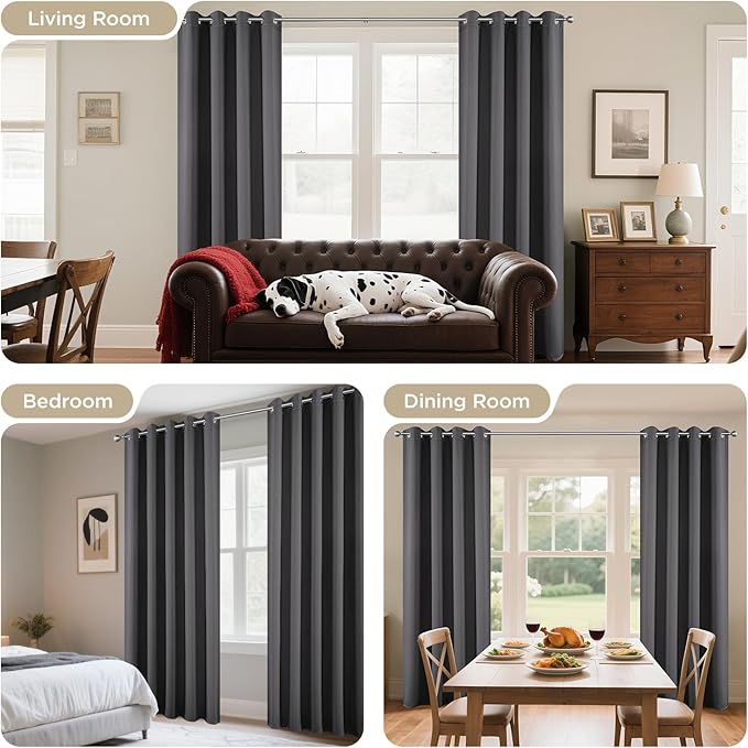 Joydeco Blackout Curtains 90 Inches Long 1 Panel, Thermal Insulated Long Curtains& Drapes 1 Piece, Room Darkening Grommet Drapes for Living Room Bedroom Window (W70 x L90 Inch, Dark Grey)