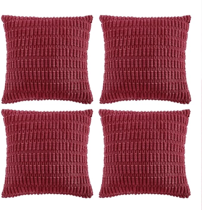 Fancy Homi 4 Packs Burgundy Decorative Throw Pillow Covers 20x20 Inch for Living Room Couch Bed, Holiday Christmas Home Decor Gift, Soft Plush Corduroy Square Cute Accent Cushion Case 50x50 cm