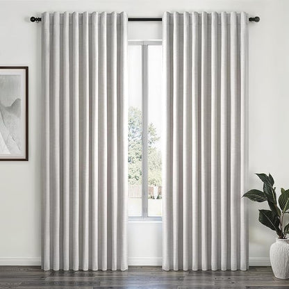 Linen Blackout Curtains & Drapes 92 Inches Long 2 Panels Set for Sliding Glass Doors Modern Pleated Linen Blend Heavy Floor to Ceiling Large Window Drapes 70 Inch Extra Wide(70"Wx92"Lx 2 Grey)