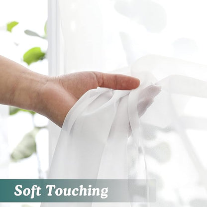 Chyhomenyc White Sheer Curtains 96 Inches Long 2 Panels, Light Filtering White Curtains for Living Room, Soft Gentle Voile Rod Pocket Bedroom Window Drapes, 59Wx96L Inch, 2PCS