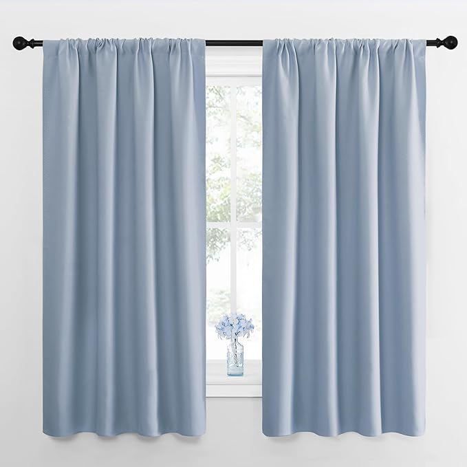 NICETOWN RV Blackout Curtains for Camper Windows, Vintage Blue, 29" Wide by 50" Long, 2 PCs, Short Blackout Curtains & Drapes, Thermal Insulated Blackout Curtain Panels for Kids Room, Play Room
