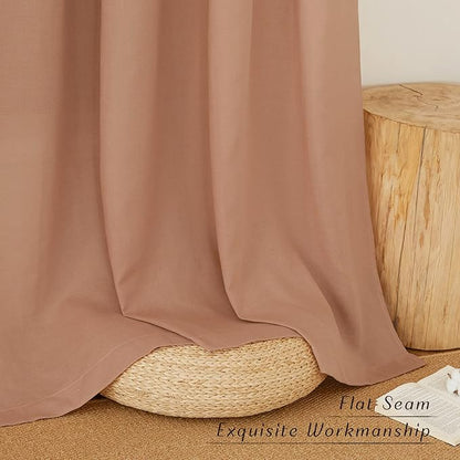 NICETOWN Rustic Linen 144 inch Long Curtains for Living Room, Grommet Privacy Added Thick Linen Weave with Light Filter Window Curtains & Drapes for Bedroom, Terracotta, W55 x L144, 2 Panels