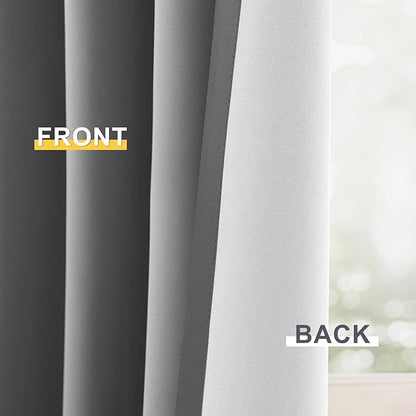 Yakamok Grey Room Darkening 100% Blackout Curtains Grommet Extra Wide Window Treatment with 2 Thick Layers-Gray Thermal Insulated Drape 1 Panel for Living Room Patio Door 100 by 84 Inches Length