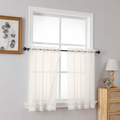 Ivory Small Sheer Curtains Tier 24 Inches Length 2 Pieces, Light Filtering Cafe Curtains Sheers for Living Room Bathroom, Modern Window Treatments Dual Rod Pocket Panels, 2X42Wx24L Inches