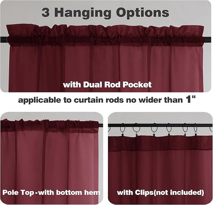 Chyhomenyc Burgundy Sheer Curtains 78 Inches Long 2 Panels Set for Living Room, Light Filtering Voile Lightweight Bedroom Curtains, Rod Pocket Solid Window Treatment Drapes, Each 42W x 78L
