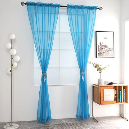 SpaceDresser Sheer Voile Window Treatment Rod Pocket Curtain Panels for Kitchen Bedroom Living Room Drapes Sunlight Filtering Privacy Semi Home Decor Assorted Colors Sizes (Cyan Blue, 52 W x 45 L)