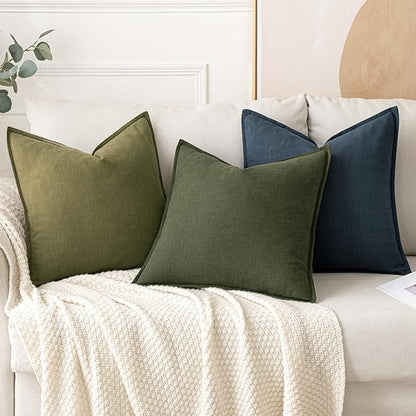 MIULEE Decorative Linen Pillow Covers 20x20 Inch Dark Olive Green Boho Farmhouse Neutral Spring Couch Throw Pillows for Bed Pack of 2 Accent Modern Pillowcase Sofa Livingroom Home Decor