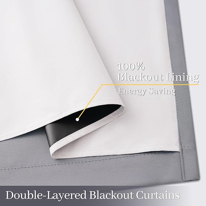 Yakamok Grey Room Darkening 100% Blackout Curtains Grommet Extra Wide Window Treatment with 2 Thick Layers-Gray Thermal Insulated Drape 1 Panel for Living Room Patio Door 100 by 84 Inches Length