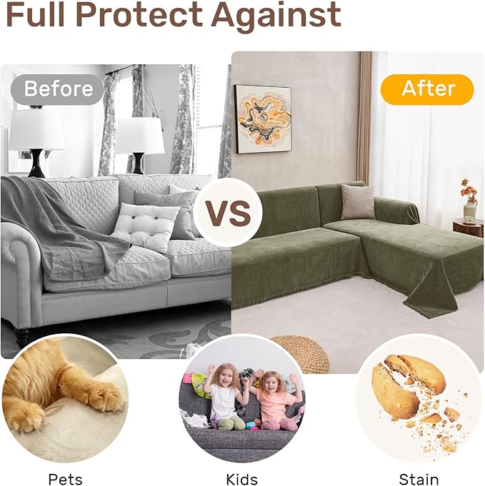 Sectional Couch Covers, 2 Pieces Washable L Shaped Couch Covers Sofa Blanket for Dogs Pet Friendly Sectional Sofa Slipcovers Furniture Covers,71"x 118"+ 71"x 118",(XX-Large,Green)