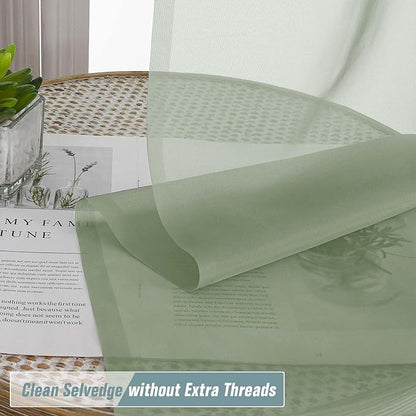 Sage Green Sheer Curtains 90 Inches Long 2 Panels, Light Filtering Solid Sheer Curtains for Bedroom Living Room, Lightweight Soft Airy Voile Sheer Drapes, Dual Rod Pocket, 2x42Wx90L Inches