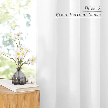 NICETOWN White Linen Curtains 90 inches Long, Grommet Thick Linen Blend Privacy Added with Light Filtering Window Treatments for Nursery/Bedroom, W42 x L90, 2 Panels