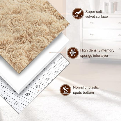 TWINNIS Super Soft Shaggy Rugs Fluffy Carpets, 5x8 Feet, Indoor Modern Plush Area Rugs for Living Room Bedroom Kids Room Nursery Home Decor, Upgrade Anti-Skid Rectangular Fuzzy Rug, Light Tan