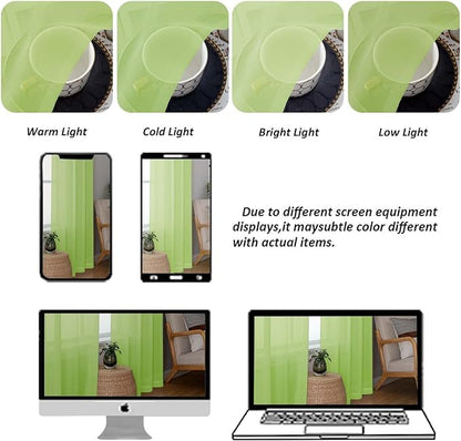 Chyhomenyc Lime Sheer Curtains 72 Inch Length 2 Panels, Light Filtering Soft Airy Rod Pocket Voile Window Curtain Drapes for French Door Bedroom Living Room, Each 42Wx72L