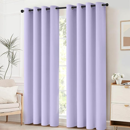 Yakamok Lilac Curtains 63 Inch Length Room Darkening Grommet Light Purple Thermal Insulated Blackout Window Curtain for Bedroom Living Room 52" W x 63" L (Set of 2 Panels,Lavender)
