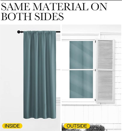 NICETOWN Greyish Blue Blackout Curtains Panels for Window, Thermal Insulated Rod Pocket Blackout Drapes/Draperies for Living Room (2 Panels, W42 x L45 inches)