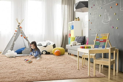 TWINNIS Super Soft Shaggy Rugs Fluffy Carpets, 5x8 Feet, Indoor Modern Plush Area Rugs for Living Room Bedroom Kids Room Nursery Home Decor, Upgrade Anti-Skid Rectangular Fuzzy Rug, Light Tan