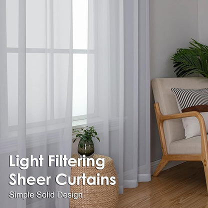 OVZME Light Grey Sheer Curtains 54 Inches Long 2 Panels - Soft Light Filtering Window Sheer Panels for Living Room/Bedroom, Top Dual Rod Pocket, 1 Pair, Each 42Wx54L Inches