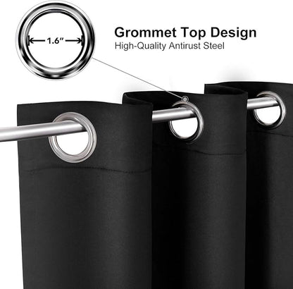 ChrisDowa Blackout Curtains 90 Inches Long 2 Panels Set for Living Room, Grommet Thermal Insulated Room Darkening Curtains for Bedroom (Black, 52 x 90 Inch)