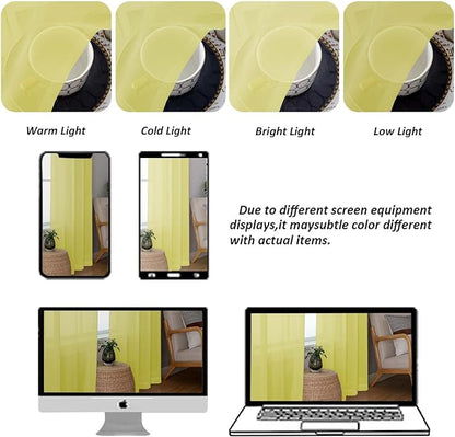 Chyhomenyc Sheer Curtains 54 Inch Long 2 Panels Set, Light Filtering Short Soft Airy Short Cafe Curtains, Modern Rod Pocket for Dinning Living Room Bedroom, Each 42Wx54L in, 2PCS, Lemon