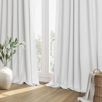 Guken White 100% Blackout Linen Curtains 42 Inch Wide by 72 Inch 2 Panels Set for Living Room Bedroom Back Tab Thermal Insulated Black Out Linen Drapes Room Darkening Window Curtains