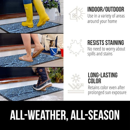 GORILLA GRIP 100% Waterproof All-Season WeatherMAX Doormat, 47x35, US Designed Natural Rubber, Stain and Fade Resistant, Low Profile Indoor Outdoor Door Mats, Easy Clean Patio Mat, Ocean Blue Waves