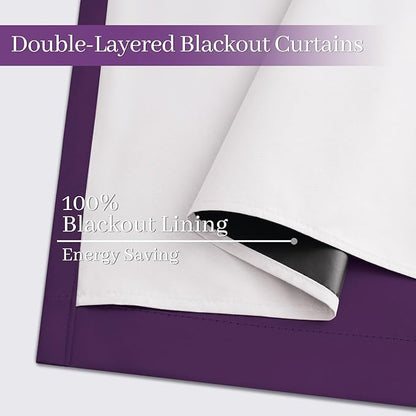 Yakamok Room Darkening 100% Blackout Curtains Grommet Window Treatments with 2 Thick Layers-Purple Thermal Insulated Drapes Set of 2 Panels for Bedroom Living Room 52 Inches by 96 Inches Length