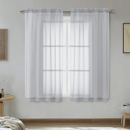 OVZME Light Grey Sheer Curtains 54 Inches Long 2 Panels - Soft Light Filtering Window Sheer Panels for Living Room/Bedroom, Top Dual Rod Pocket, 1 Pair, Each 42Wx54L Inches