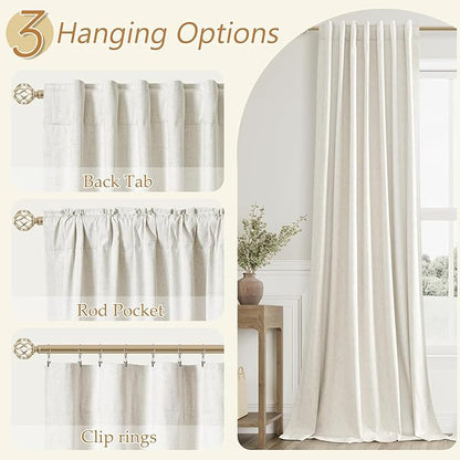 Guken Cream 100% Blackout Curtains 60 Inch Length 2 Panels Set for Living Room Bedroom Back Tab Thermal Insulated Black Out Linen Drapes Room Darkening Window Curtains