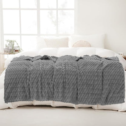 Puncuntex Grey Throw Blanket 60"×80" inches Fuzzy 3D Jacquard Decorative Flannel Fleece Super Soft Plush Cozy Blanket for Couch Sofa Chair Lightweight