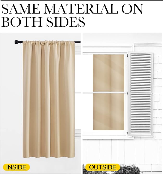 NICETOWN Blackout Room Darkening Curtains - Home Decoration Light & Noise Reducing Thermal Insulated Window Draperies with Rod Pocket Top (Biscotti Beige, 2 Panels, 34 inches Wide x 84 inches Long)