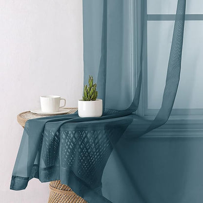 Aiyufeng Dusty Blue Sheer Curtains 90 Inches Long 2 Panels Set, Light Filtering Soft Airy Voile Rod Pocket Dusty Blue Sheer Window Drapes for Bedroom Living Room, Each 42Wx90L Inches