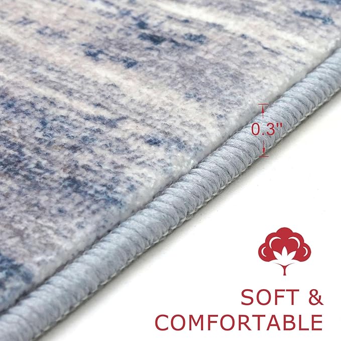 KOZYFLY Round Area Rugs 6Ft Modern Abstract Ombre Circle Rug for Bedroom, Washable Rug Non-Slip Soft Striped Living Room Area Rug, Print Grey-Blue Carpet for Laundry Nursery