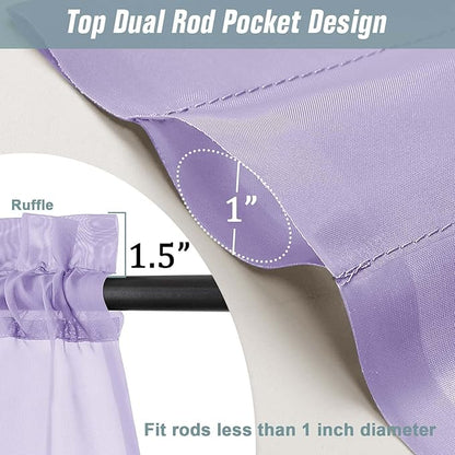 Window Sheer Curtains 45 Inches Length, Voile Short Curtains for Living Room Bedroom, Modern Soft Window Drapes 2 Panels Set, Top Dual Rod Pocket Design, Lavender, 2x42Wx45L Inches