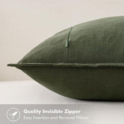MIULEE Decorative Linen Pillow Covers 20x20 Inch Dark Olive Green Boho Farmhouse Neutral Spring Couch Throw Pillows for Bed Pack of 2 Accent Modern Pillowcase Sofa Livingroom Home Decor