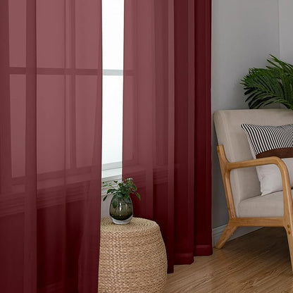 Chyhomenyc Burgundy Sheer Curtains 78 Inches Long 2 Panels Set for Living Room, Light Filtering Voile Lightweight Bedroom Curtains, Rod Pocket Solid Window Treatment Drapes, Each 42W x 78L