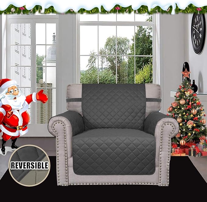 Easy-Going Chair Sofa Slipcover Reversible Sofa Cover Water Resistant Couch Cover Furniture Protector Cover with Elastic Straps for Pets Kids Children Dog Cat (Chair, Darkgray/Beige)