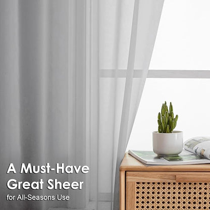 OVZME Light Grey Sheer Curtains 54 Inches Long 2 Panels - Soft Light Filtering Window Sheer Panels for Living Room/Bedroom, Top Dual Rod Pocket, 1 Pair, Each 42Wx54L Inches