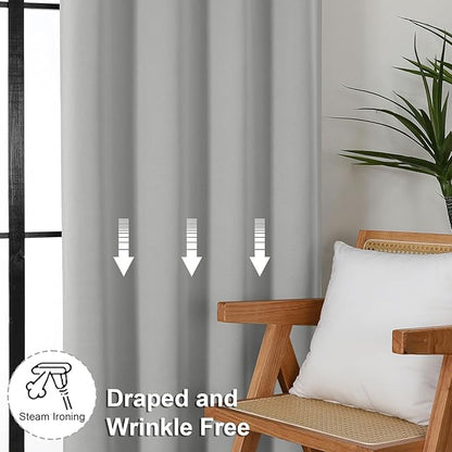 Simplebrand Ava Silver Grey Blackout Curtains for Bedroom 90 Inches Long 2 Panels Set, Solid Privacy Energy Saving Living Room Window Treatment Curtains Blackout Drapes, W50 x L90 Inch, Silver Grey