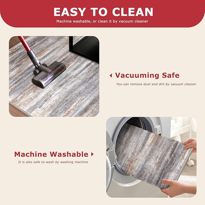 KOZYFLY Kitchen Runner Rug for Hallway Non-Slip Modern Abstract Runner Rug 2x5 Grey Brown, Washable Carpet Runner Laundry Room Mat with Soft Low Pile for Entryway Bathroom Bedroom Kitchen